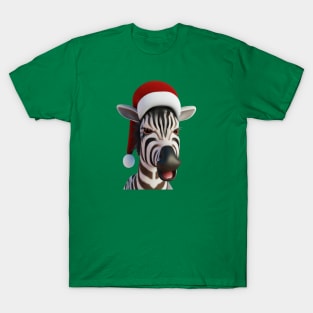 Christmas Zebra Funny Animal Wearing Santa Hat T-Shirt